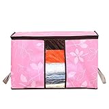 zty66フラワープリントシースルーCollapsible Storageバッグ/オーガナイザーボックス不織布の服、毛布、キルト。。。60 x 40 x 35 cm 60*40*35cm ピンク ZT