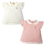 (ピンク/90cm)子供服 女の子 Tシャツ 半袖 カラーネップ 天竺 レース襟 スナップボタン レース裾 Aライン 女児 ベビー