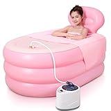KTYX 大型大型保温スチームルーム大人のお風呂 浴槽 (色 : Pink trumpet+electric pump)