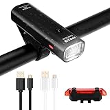 Merisny 自転車ライト テールライト付 USB充電式 LEDヘッドライト ロータリークリップ懐中電灯兼用 360高輝度 アルミ合金製 防水 防振 USBデータケーブル2本付く