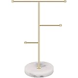 Jewelry Organizer,Metal T-Bar Necklace Display Stand Earrings Holder for Home, Hanging Pendant Rack with Marble Pattern Round