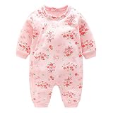 Elfin Parkベビー服 かわいい コットン プリント 長袖 カバーオール 前開き 新生児 スナップ ロンパース 男の子 女の子 出産祝い プレセント 花柄3M
