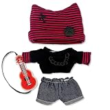 猫耳ニット帽&シャツ&パンツ&ギターセット　10cm用　レッド ぬい服 着ぐるみ アクセサリー 推し活 オタ活 人形 マスコット kpopdoll コスチューム [並行輸入品]