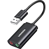 UGREEN USB オーディオ 変換アダプタ 外付け サウンドカード USB 3.5mm ミニ ジャック ヘッドホン・マイク端子 PS5 PS4,MacBook,Mac Mini,iMac,Windows PCなどに最適 ブラック