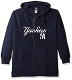 MLBニューヨーク・ヤンキースWomen 's Team Full Zip Fleece Hoodie with Distress Word Mark on Chest、1 x、ネイビー