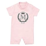 イニシャル 半袖 ロンパース [HR349] 80cm ライトピンク 出産祝い 誕生日 プレゼント おしゃれな 名入れ ベビー服