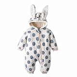 AMIGOYO ベビー 服 ロンパース ジャンプスーツ 冬 裏起毛 綿服 フード付き 前開き カバーオール 男女兼用 厚手 耳付き ふわふわ 可愛い