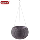 KETER Knit Cozy Pot ハンギングチェーン付き スモーキーパープル Mサイズ　吊り鉢 プラスチック製 樹脂 屋内 屋外 カバー おしゃれ(植木鉢 プランター ポット)
