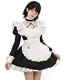 [KALAOK] メイド服 パニエ付き 5点セット ロリータ ワンピース エプロン メイドカフェ 文化祭 イベント black M