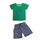 Lovoski ベビー　船プリント　Tシャツ　パンツ　ストライプ柄　上下セット　普段着　遊び着　全2色5サイズ - グリーン, 110