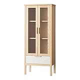 小島工芸 日本製 組立不要 健康仕様のFフォースター 耐荷重に優れた中がしっかりつまった丈夫な棚板 引き出し付き 高さ148cm 開戸タイプ ガラスボードNKG チェリー+ホワイト [幅59.7cm 奥行37cm] 1270648