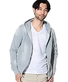 [JIGGYS SHOP] スウェットデニム ジップパーカー メンズ パーカー デニム ストレッチ 春服 フード M ブリーチ