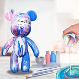 Gzcvba DIY ペインティング 流動ベア テディベア ペイントキットセット 絵画 グラフィティ クリエイティブ ギフト ホームデコレーション ハンドメイド 人形 置物 おもちゃ ギフト 誕生日 バレンタイン用 (ブルー+ピンク+ホワイト、9.1インチ)