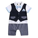 Feygベビー男の子服装、幼児用半袖ロンパースClothing withベスト&キュートボウタイ