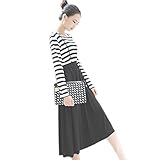 Lecpra (レクプラ) ボーダー ドッキング 授乳口付 ワンピース マタニティ 授乳服 ブラック ( M L XL ) 長袖 (M)