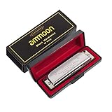 ammoon ハーモニカ 10ホール20トーン C調 ブルース ケース付き 子供 初心者 プロ 対応 (銀)