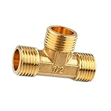 Fityle 配管用部品　高品質　耐久性　1/2インチ　3ウェイ　蛇口　水　燃料　ガスパイプライン　多場合適用　厚い壁　T型　真鍮製継手パイプ　低温抵抗　操作簡単　51×35×20mm