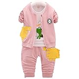 エフティーゾーン(Ftzone)3in1子供服ベビーの女の赤ちゃん男の赤ちゃんの柔らかい綿の上着+上下セット長袖Tシャツ+ロングパンツセット(6-12ヶ月, ピンク)