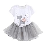 LANDFOXキッズ用ガールズCartoon Little KittenプリントシャツドレスClothesセット カラー: ホワイト