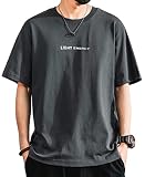 [JHIJSC] メンズ tシャツ 半袖 夏 ゆったり 無地 綿 シンプル おしゃれ 大きいサイズ (JP, アルファベット, 3XL, グレー)