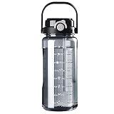 1500ml、2000ml ボトル 水筒 大容量 ポータブルストロースポーツウォーターボトル 2WAY わら付き 水位目盛付き BPAフリー プラスチックウォーターボトル 大人 子ども アウトドア スポーツ 登山用 キャンプ ランニング ジム 自転車(black,2000ml)