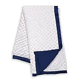 White Minky Dot Baby Blanket, Reverses to Navy Blue Satin, by The Peanut Shell by The Peanut Shell