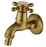 HappyHome 蛇口 アンティーク レトロ 水道蛇口 真鍮製 洗面台 水栓 洗面設備 ガーデニング (ショート)