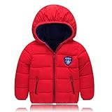 PANCY 子供服 秋冬 長袖 ダウンジャケット キッズ ダウンコート 男の子 女の子 フード付き 防寒コート 厚手 無地(レッド,80cm)
