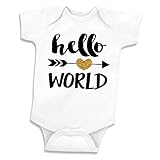 Hello World Shirt, Baby Girl Clothes, Newborn Glitter Bodysuit (0-3 Months) by Bump and Beyond Desig
