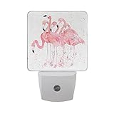 naanleのセット2水彩ピンクフラミンゴペイントスプラッシュイメージ自動センサーLED Dusk to Dawnナイトライトプラグinインドアfor Adults