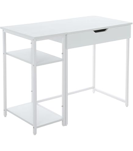 ホワイト パソコンデスクL字120cm2段ラック付デスク木製ミシン台書斎机勉強机 楽天市場】パソコンデスク L字 120cm 2段シェルフ付 パソコンデスク