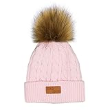 MIOIM キッズ ニット帽 ポンポン ニットキャップ フェイク ファー 厚手 防寒 ベビー ビーニー