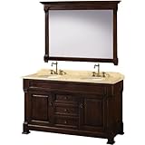 Wyndham Collection Andover 60 inch Double Bathroom Vanity in Dark Cherry with Ivory Marble Top with 