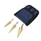 ステップドリル チタンコーティング 板金用六角チタンコーンドリルビット 六角軸 螺旋3-12mm/4-20mm/4-32mm HSS鋼製 3pcs　収納袋付き