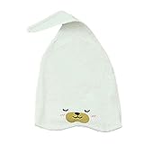 QIAONAI　 ベビー帽子　ニットキャップ　ハット　眠ている帽子　 とんがり 　くまさんプリント帽子　新生児　ベビー 赤ちゃん 　綿 　ツイスト 出産祝い シンプル　可愛い　無地 春 秋 冬 (ホワ