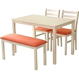 DORIS ドリス ダイニングテーブル 4点セット 110cm幅 ベンチ ベンチチェア 天然木 ホワイトウォッシュ ファブリック座面 オレンジ アンドリア 【14951】