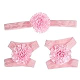 Bilila Colorful Foot Flower Barefoot Sandals + Headband Set Infants Girl Baby (Pink) by Bilila