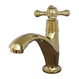 洗面水栓 蛇口 水栓金具 単水栓 クロスハンドル ゴールド（金） [奥行15.5×吐水口高9cm] INK-0302061H