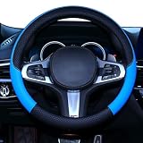 HUACHENG ハンドルカバー 車用 軽自動車 sサイズ ステアリングカバー 本革 汎用 おしゃれ 通気性がよい 滑り防止 オールシーズン対応 普通車 ハンドル 保護カバー カスタム 内装パーツ アクセサリー 車用品 (ブルー)