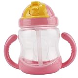 Easykan Baby Flip Top Straw Cup Double Handle School Drinking Bottle,9 Ounce (Red) by Easykan