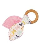 Natural Organic Maple Wooden Teething Ring Toy - Bunny Ears Teether - Butterfly Fabric and Pink Mink