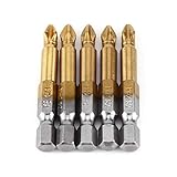 Akozonスクリュードライバービット5個PH2クロスヘッドスクリュードライバービットセットアンチスキッド50mm 1/4インチ六角シャンク