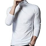 [ユニベイズ] タートルネック メンズ 長袖 Tシャツ インナー 薄手 綿 ハイネック (L, ホワイト)