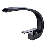 Fapully Contemporay Single Handle Touch On Bathroom Sink Faucet Long Curved Spout Vanity Sink Faucet
