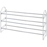 山善(YAMAZEN)  伸縮式シューズラック スリム (幅53-97) ホワイト/クロムシルバー HSH-30(WH/CH)