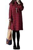 (ル・セリジエ) ゆったり あったか ワンピース カジュアル タートル ハイ ネック Aライン 長袖 体型カバー (赤L)