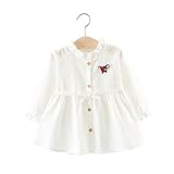FEVON　ワンピース　子供　女の子　長袖　春　秋　前開き　カーディガン　チュニック　綿麻　フリル　立ち襟　可愛い　キッズ　ベビー　ドレス　ガールズ　無地　シンプル　カジュアル　普段着　通園