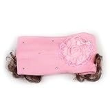 【ノーブランド品】ベビー・キッズ ウィッグ付き フラワーニットヘアーバンド ライトピンク