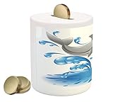 海動物コインボックスBank by Ambesonne、Jumping Dolphin Animal Character Cartoonスタイル水スプラッシュ子供夏、印刷セラミックコイン銀行お金ボック