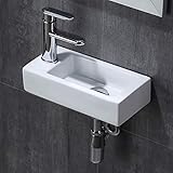 UrChoiceLtd 洗面ボールセット 小型洗面ボウルセット 壁掛け 洗面台 洗面鉢 手洗い器 手洗いボウル 手洗台 壁付け型 浴室洗面台 手洗いボウルセット バルコニー 陶器製 手洗器 洋風 ミニ型 方形(36.5*18.5*9CM) — 左側セット